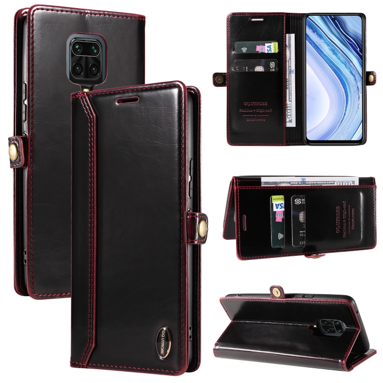 

For Xiaomi Redmi Note 9S GQUTROBE RFID Blocking Oil Wax Leather Phone Case(Red)