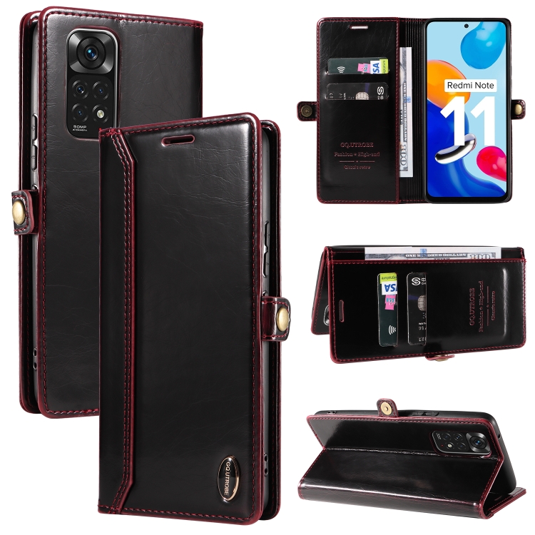 

For Xiaomi Redmi Note 11 4G GQUTROBE RFID Blocking Oil Wax Leather Phone Case(Red)