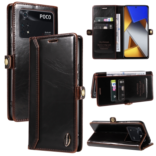 

For Xiaomi Poco M4 Pro GQUTROBE RFID Blocking Oil Wax Leather Phone Case(Brown)