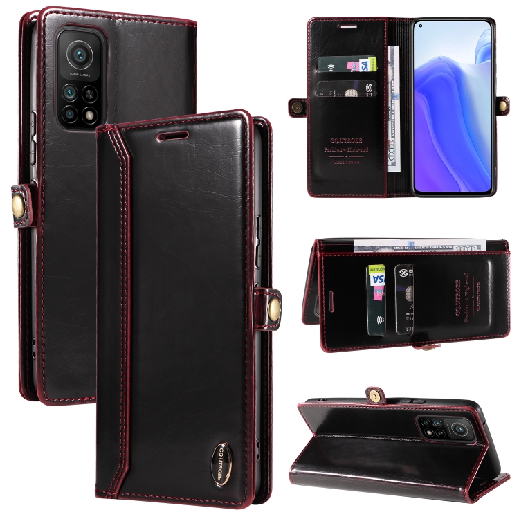 

For Xiaomi Mi 10T GQUTROBE RFID Blocking Oil Wax Leather Phone Case(Red)