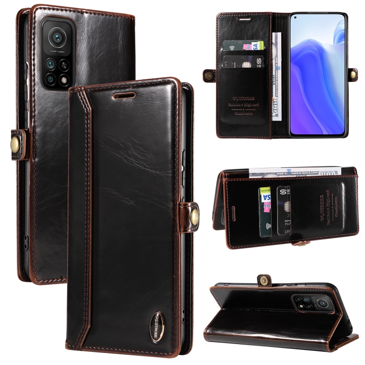 

For Xiaomi Mi 10T GQUTROBE RFID Blocking Oil Wax Leather Phone Case(Brown)