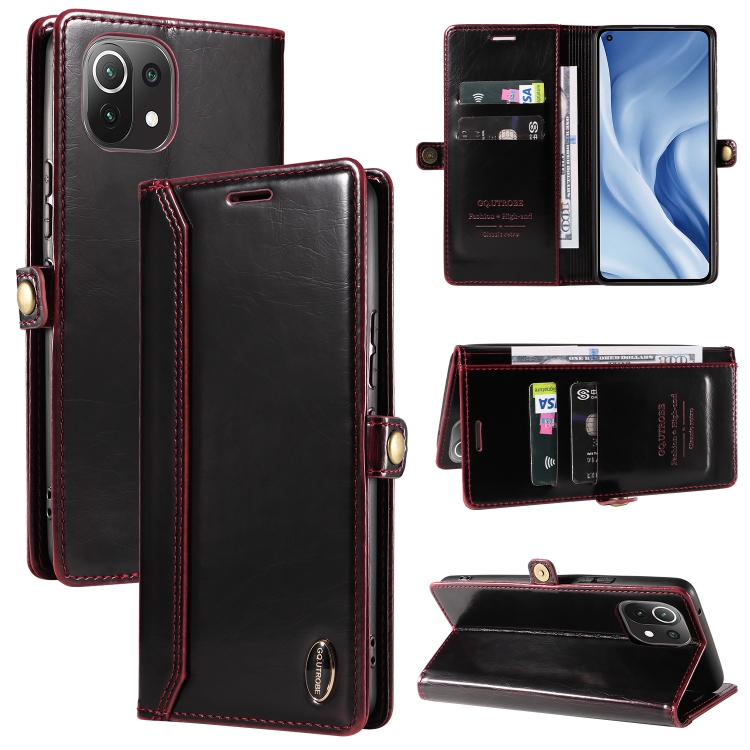 

For Xiaomi Mi 11 Lite GQUTROBE RFID Blocking Oil Wax Leather Phone Case(Red)