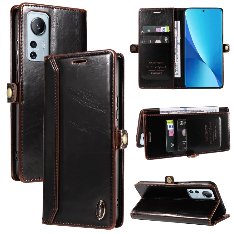 

For Xiaomi 12 Lite GQUTROBE RFID Blocking Oil Wax Leather Phone Case(Brown)