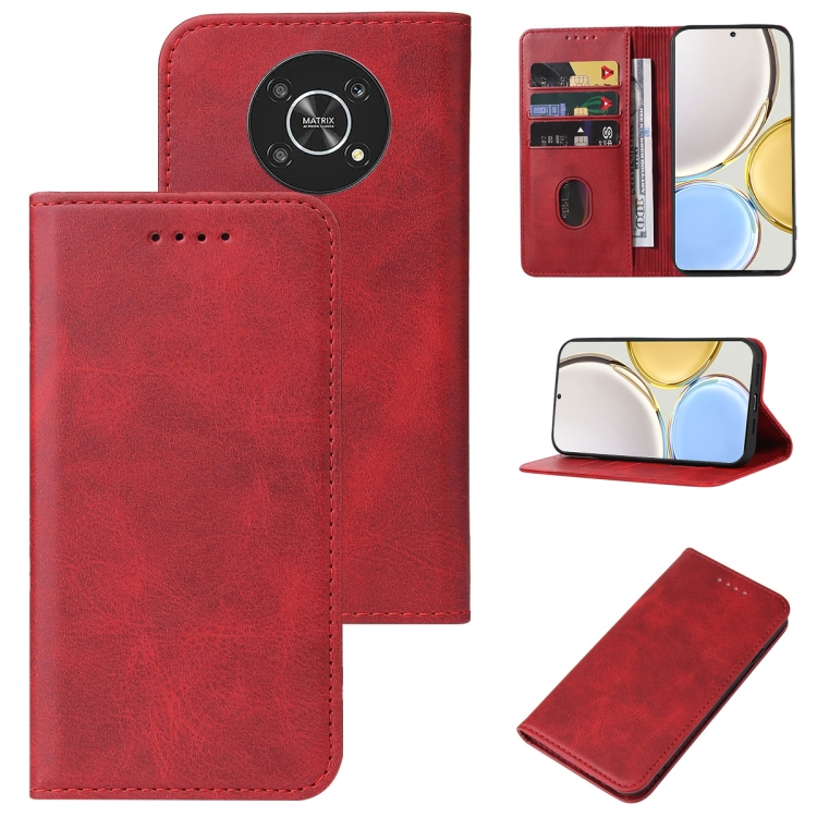 

For Honor Magic4 Lite Magnetic Closure Leather Phone Case(Red)