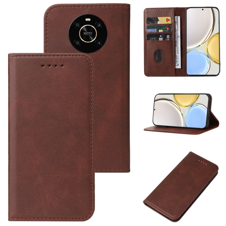 

For Honor X9 Magnetic Closure Leather Phone Case(Brown)