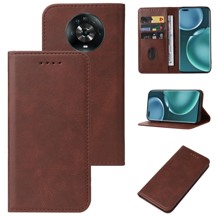 

For Honor Magic4 Magnetic Closure Leather Phone Case(Brown)