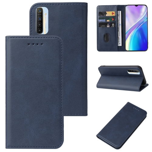 

For Realme XT Magnetic Closure Leather Phone Case(Blue)