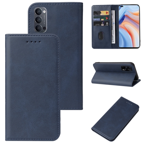 

For OPPO Reno4 5G Magnetic Closure Leather Phone Case(Blue)