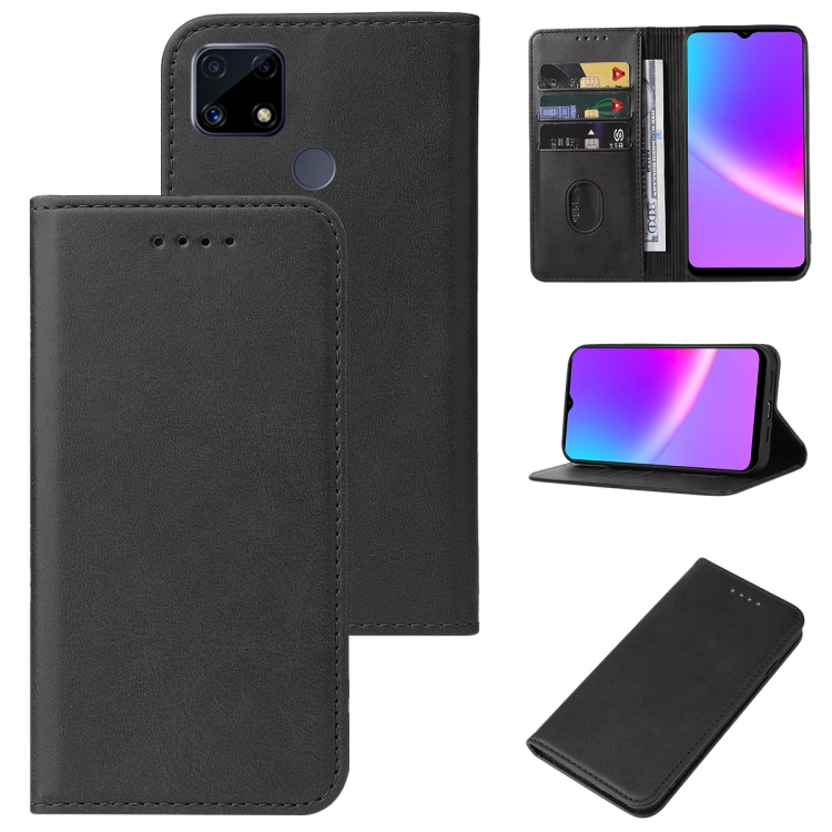 

For Realme C25s Magnetic Closure Leather Phone Case(Black)
