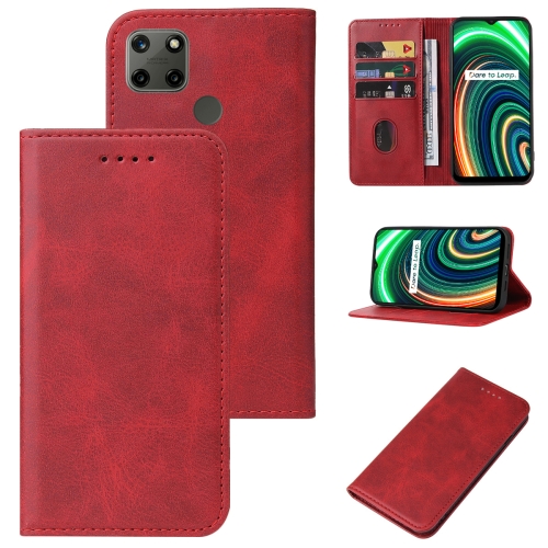 

For Realme C25Y Magnetic Closure Leather Phone Case(Red)