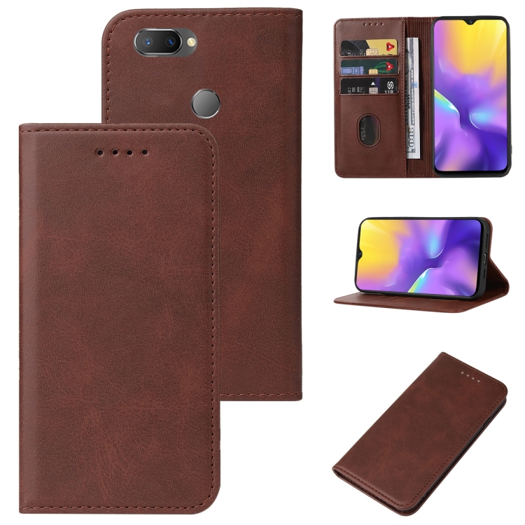 For Realme U1 Magnetic Closure Leather Phone Case(Brown) - Main Image