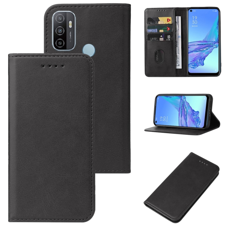 

For OPPO A53s Magnetic Closure Leather Phone Case(Black)