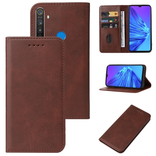 

For Realme 5 / 5i / 5s / 6i / Narzo 20A Magnetic Closure Leather Phone Case(Brown)