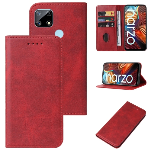 

For Realme Narzo 20 Magnetic Closure Leather Phone Case(Red)