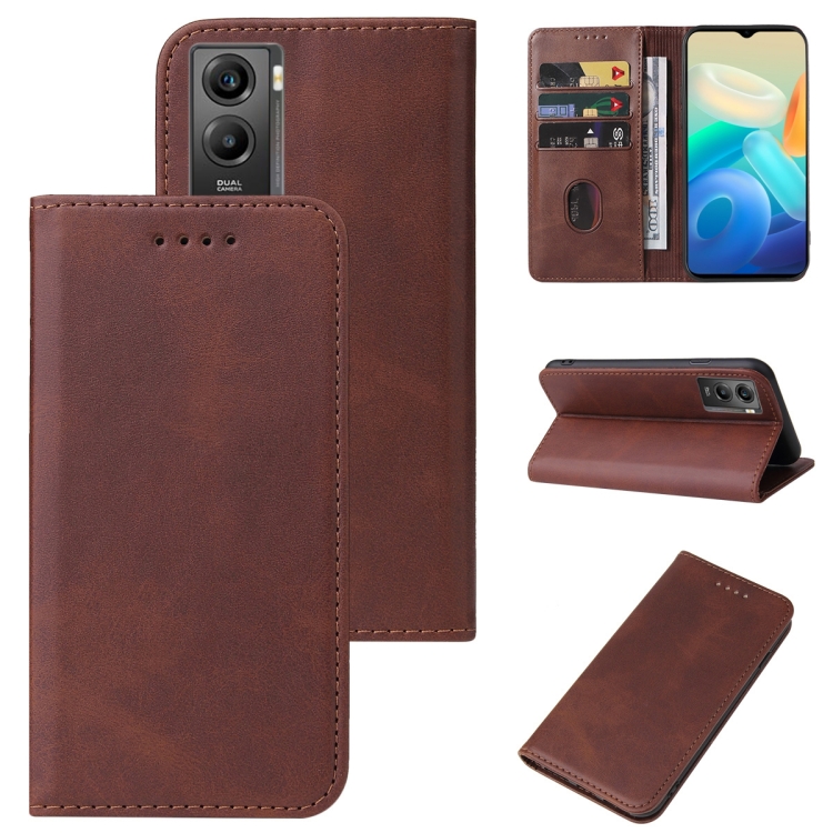 

For vivo Y55s 5G Magnetic Closure Leather Phone Case(Brown)
