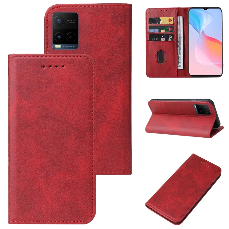 

For vivo Y21 Magnetic Closure Leather Phone Case(Red)