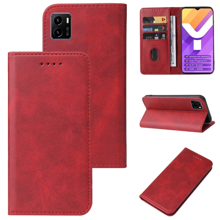 

For vivo Y15s Magnetic Closure Leather Phone Case(Red)