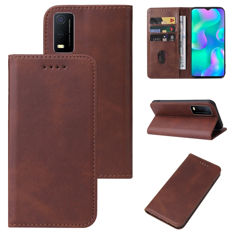 

For vivo Y3s 2021 Magnetic Closure Leather Phone Case(Brown)