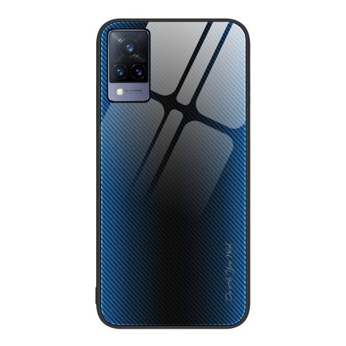 

For vivo V21 Texture Gradient Glass TPU Phone Case(Blue)