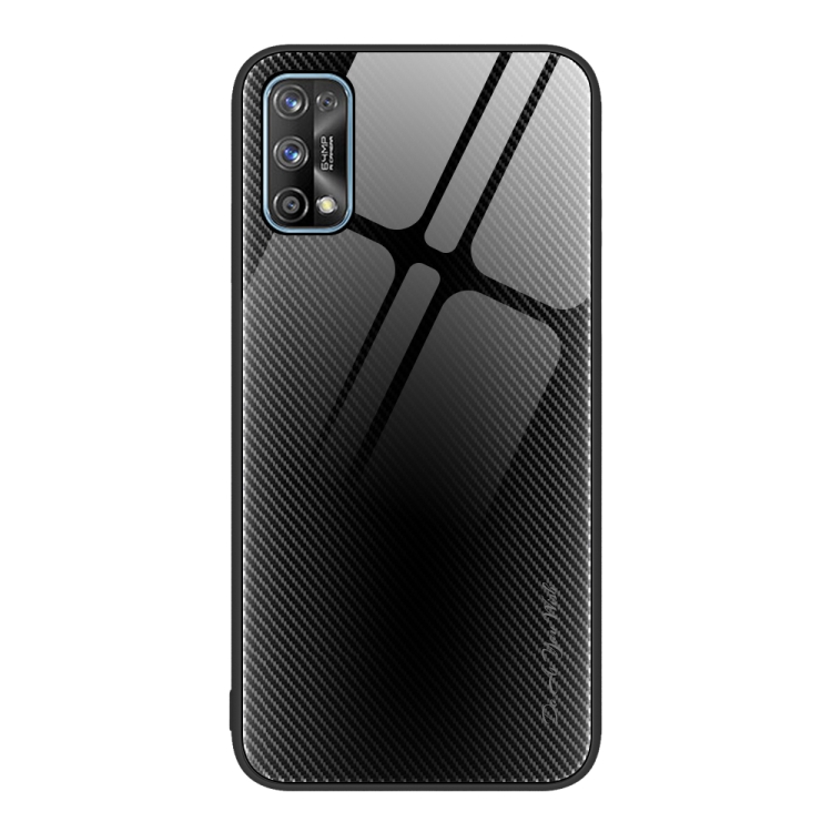 

For Realme 7 Texture Gradient Glass TPU Phone Case(Black)
