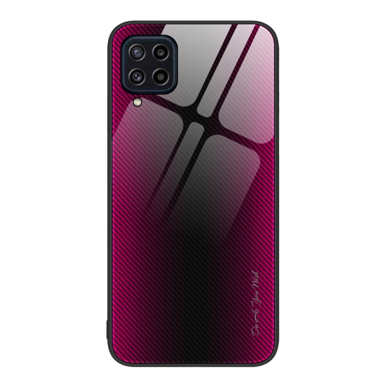 

For Samsung Galaxy M32 Texture Gradient Glass TPU Phone Case(Rose Red)