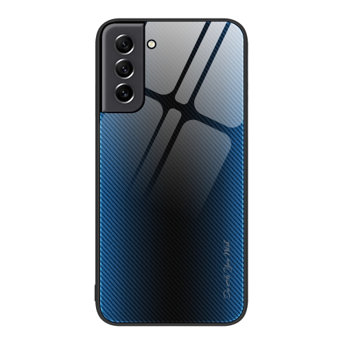 

For Samsung Galaxy S21 5G Texture Gradient Glass TPU Phone Case(Blue)