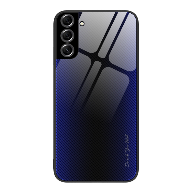 

For Samsung Galaxy S22+ 5G Texture Gradient Glass TPU Phone Case(Dark Blue)