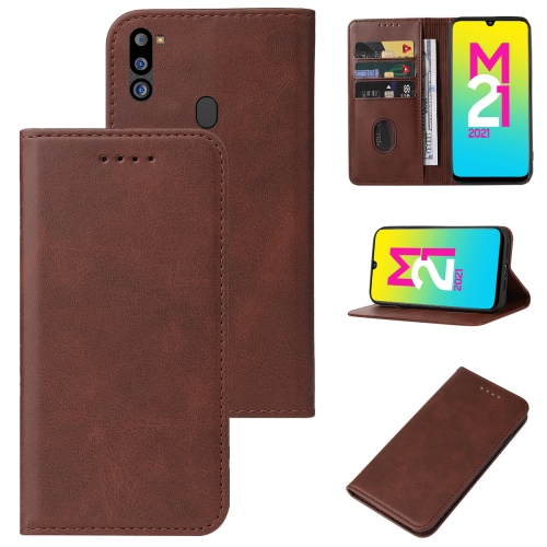 

For Samsung Galaxy M21 2021 Magnetic Closure Leather Phone Case(Brown)