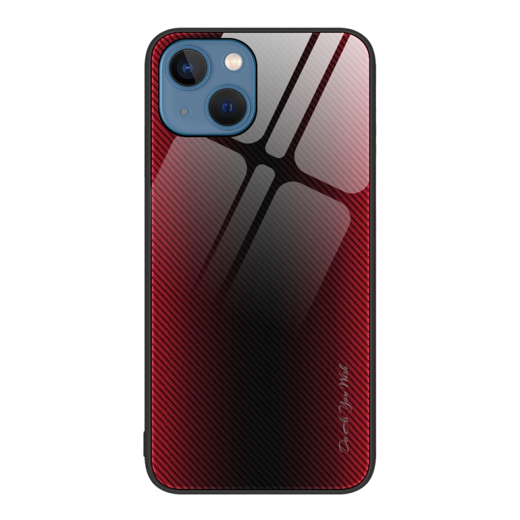 

For iPhone 13 Texture Gradient Glass TPU Phone Case(Red)