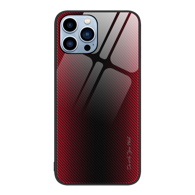 

For iPhone 13 Pro Texture Gradient Glass TPU Phone Case (Red)