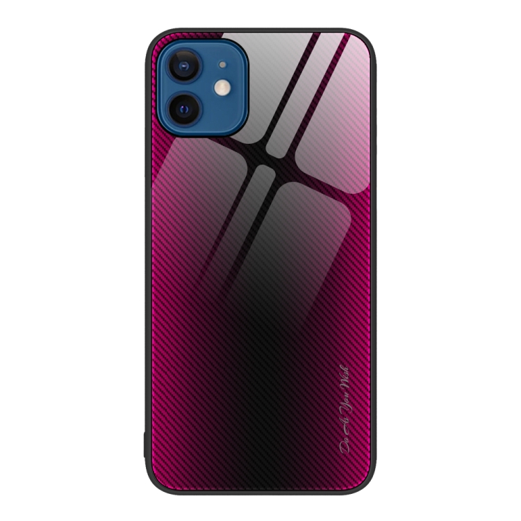 

For iPhone 12 / 12 Pro Texture Gradient Glass TPU Phone Case(Rose Red)