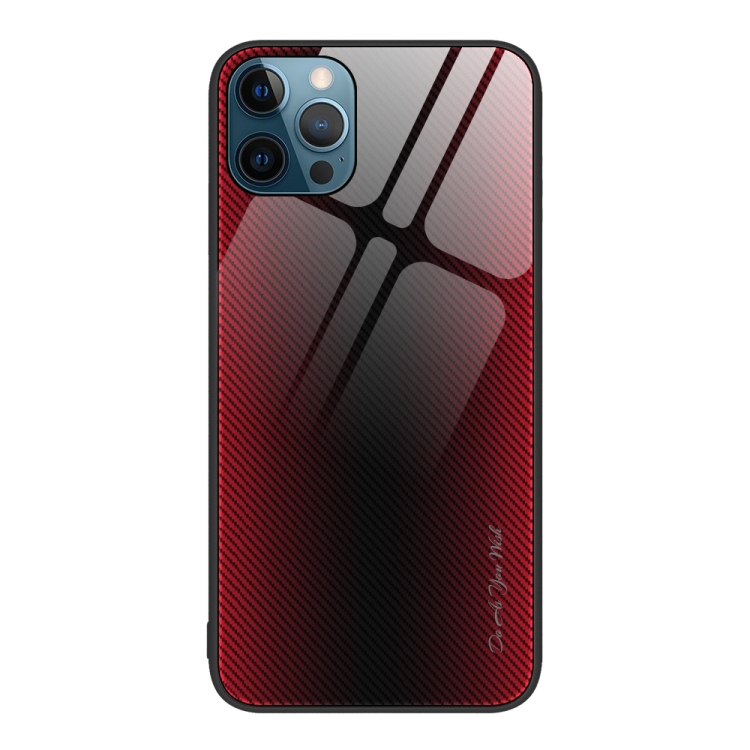 

For iPhone 12 Pro Max Texture Gradient Glass TPU Phone Case(Red)