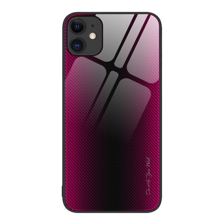 

For iPhone 11 Texture Gradient Glass TPU Phone Case (Rose Red)