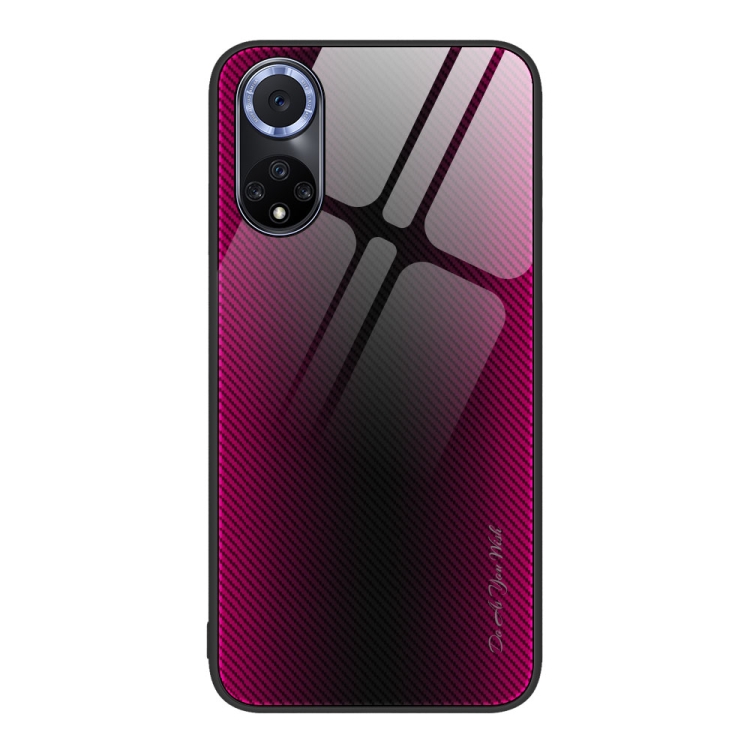 

For Huawei nova 9 Texture Gradient Glass TPU Phone Case(Rose Red)