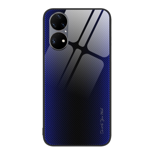 

For Huawei P50 Pro Texture Gradient Glass TPU Phone Case(Dark Blue)