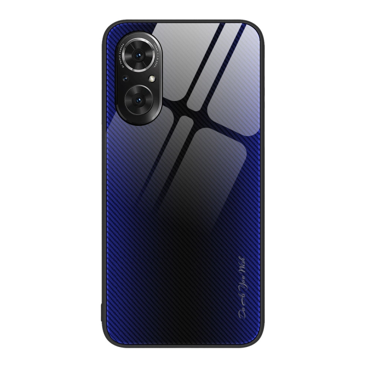 

For Honor 50 SE Texture Gradient Glass TPU Phone Case(Dark Blue)