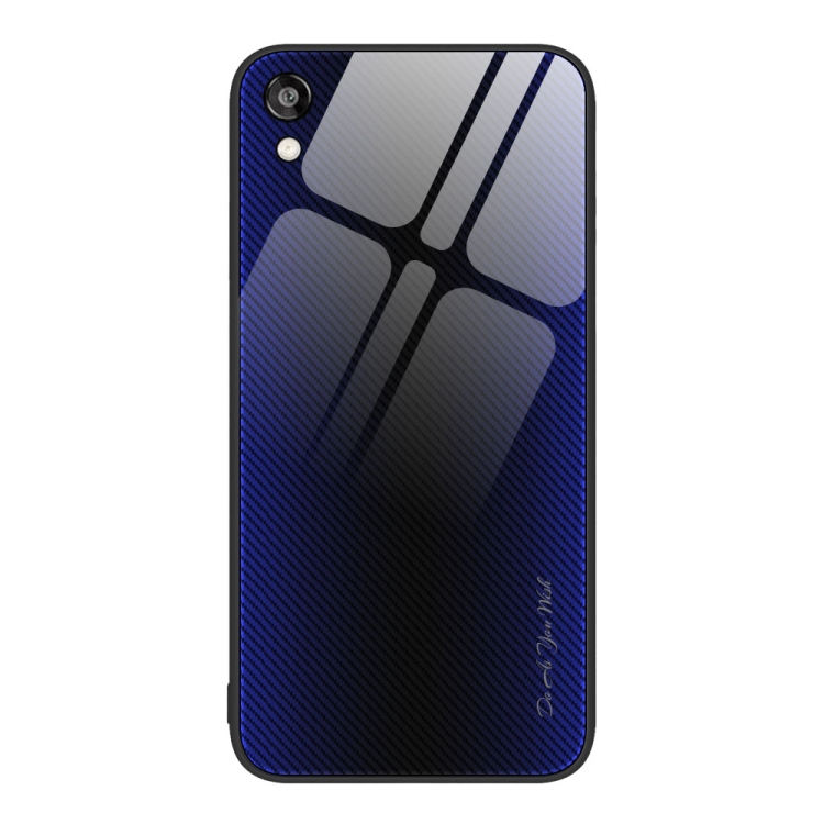

For Honor Play 3e Texture Gradient Glass TPU Phone Case(Dark Blue)