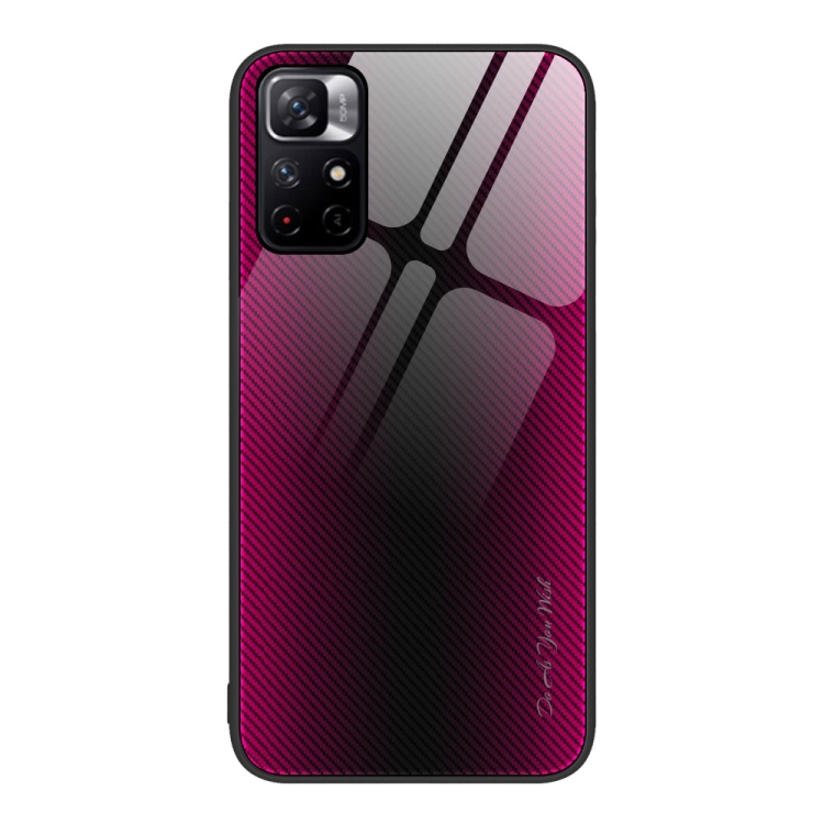 

For Xiaomi Poco M4 Pro 5G Texture Gradient Glass TPU Phone Case(Rose Red)