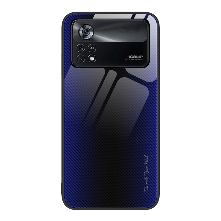 

For Xiaomi Poco X4 Pro 5G Texture Gradient Glass TPU Phone Case(Dark Blue)