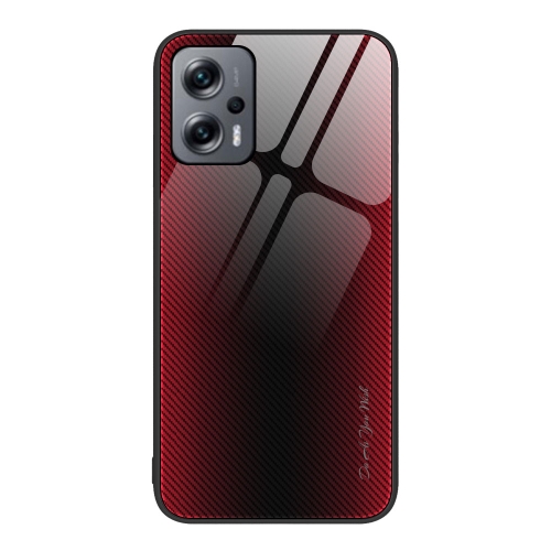 

For Xiaomi Redmi Note 11T Pro Texture Gradient Glass TPU Phone Case(Red)
