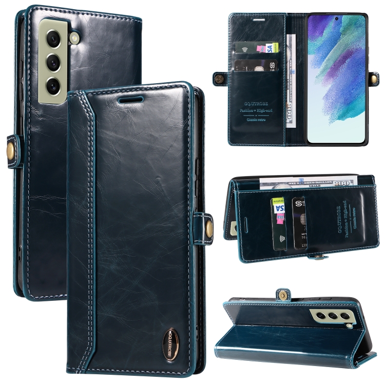 

For Samsung Galaxy S22+ 5G GQUTROBE RFID Blocking Oil Wax Leather Phone Case(Blue)
