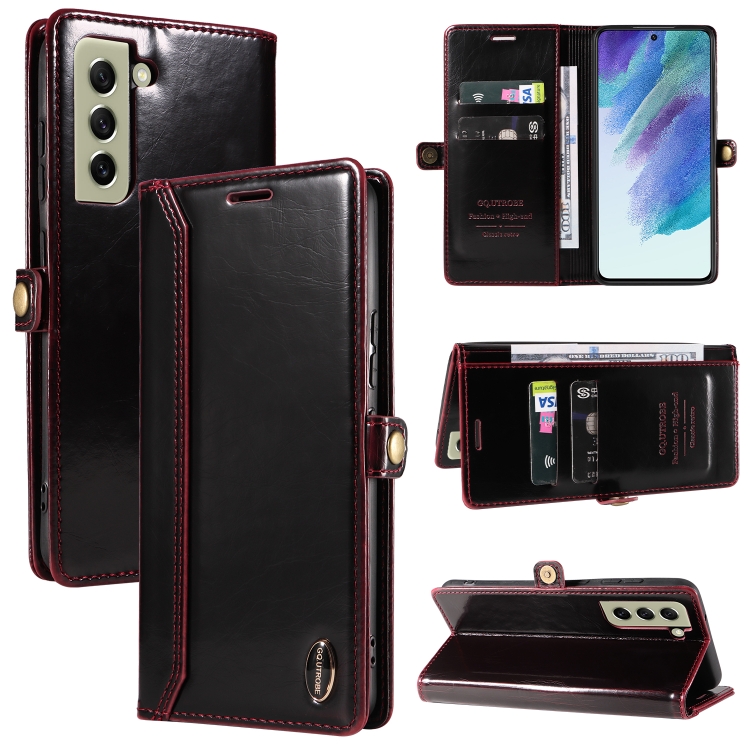 

For Samsung Galaxy S21 5G GQUTROBE RFID Blocking Oil Wax Leather Phone Case(Red)
