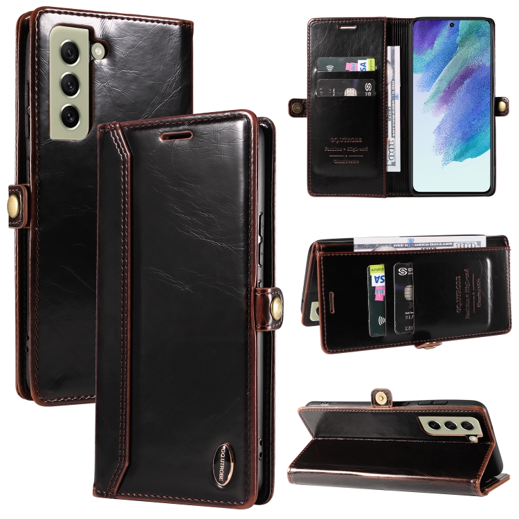 

For Samsung Galaxy S21+ 5G GQUTROBE RFID Blocking Oil Wax Leather Phone Case(Brown)