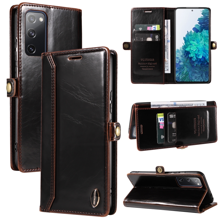 

For Samsung Galaxy S20 FE / S20 FE 5G GQUTROBE RFID Blocking Oil Wax Leather Phone Case(Brown)