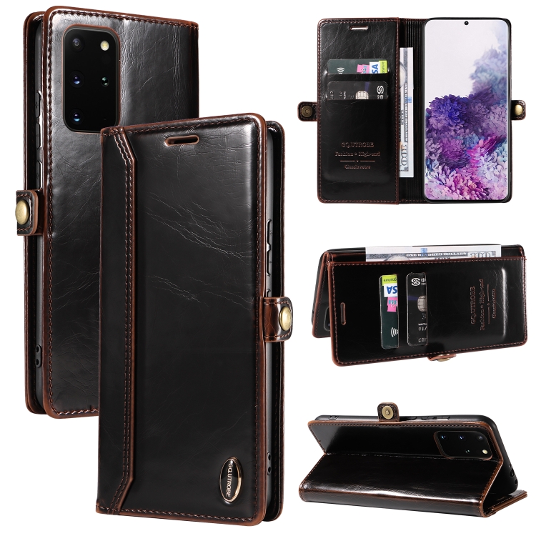

For Samsung Galaxy S20+ GQUTROBE RFID Blocking Oil Wax Leather Phone Case(Brown)
