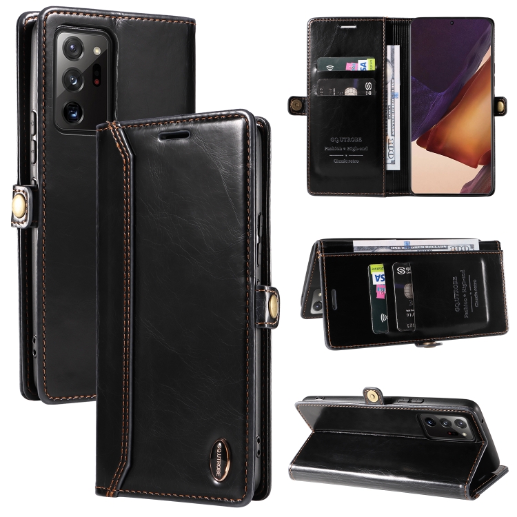 

For Samsung Galaxy Note20 Ultra GQUTROBE RFID Blocking Oil Wax Leather Phone Case(Black)