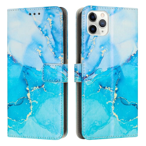 

For iPhone 11 Pro Painted Marble Pattern Leather Phone Case (Blue Green)