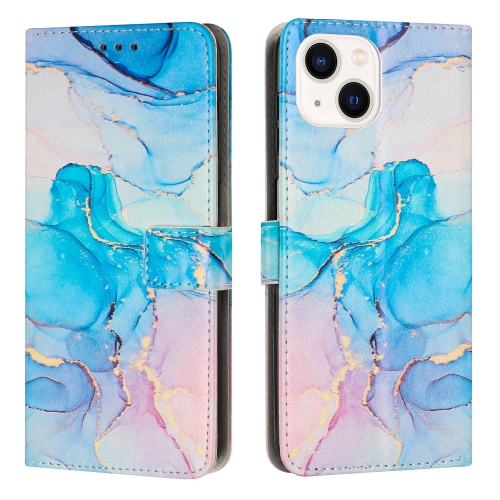 

For iPhone 14 Painted Marble Pattern Leather Phone Case (Pink Green)