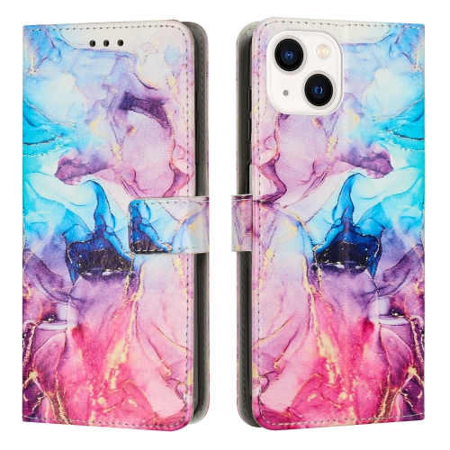 

Painted Marble Pattern Leather Phone Case For iPhone 14(Pink Purple)