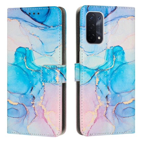 

For OPPO A54 5G/A74 5G/A93 5G Painted Marble Pattern Leather Phone Case(Pink Green)